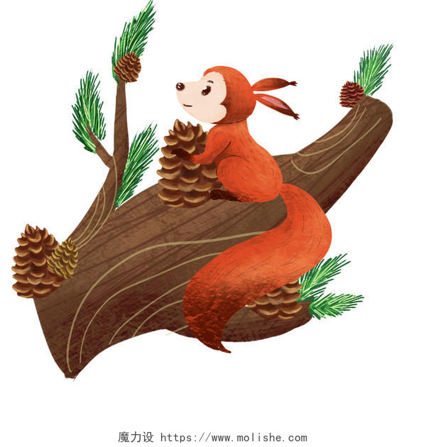 世界动物日卡通手绘秋天的松鼠素材